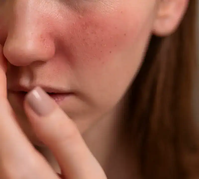 woman dealing with rosacea - treat rosacea with lutronic clarity II