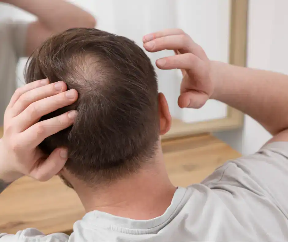 Male Pattern Baldness Treatment Airmont, man looking at mirror