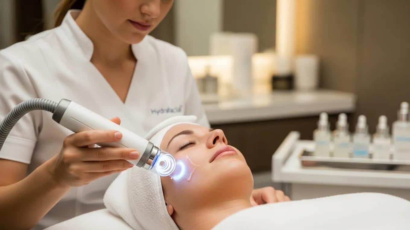 Aesthetician performing a medical-grade facial treatment using advanced skincare technology