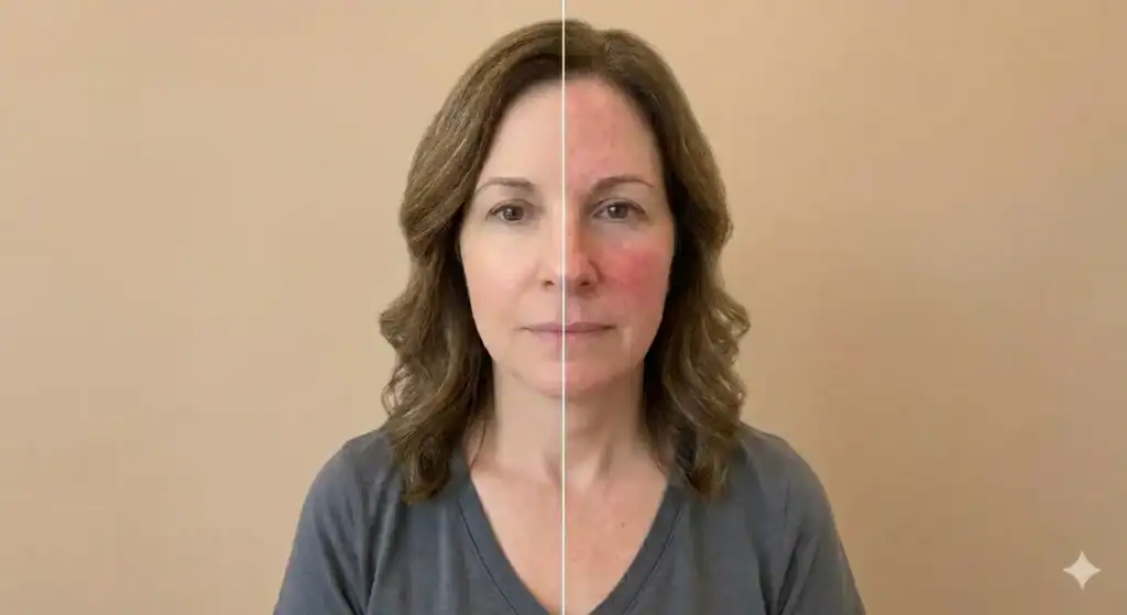 get rid of rosacea before and after photo of a woman