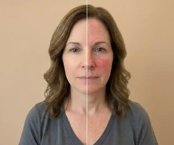 get rid of rosacea before and after photo of a woman
