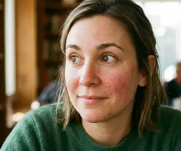 young woman dealing with rosacea on the face