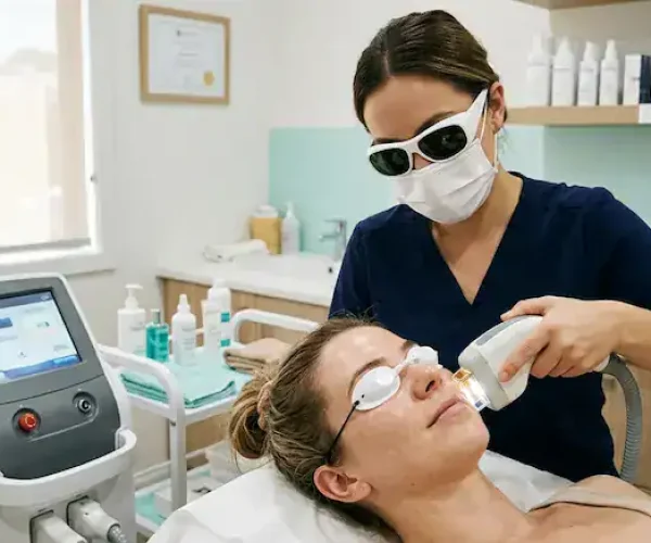 young woman receiving IPL treatment for rosacea